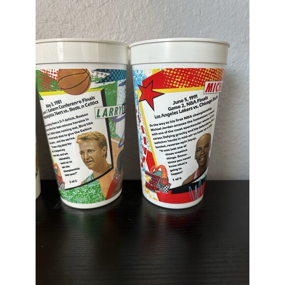 90’s Plastic Cups Basketball Larry Bird, Jordan, Thomas, Alonzo, Magic Lot of 5 - Picture 2 of 4